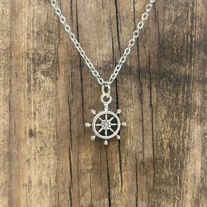 Silver Ship Wheel Necklace